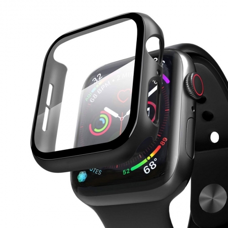 Apple Watch Full Covered gehärtetes Glas Displayschutzfolie mit PC Stoßstange 