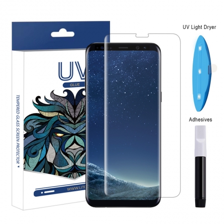 Samsungs-Galaxie S8 UV-Licht-flüssiger voller Kleber-ausgeglichenes Glas-Schirm-Schutz 