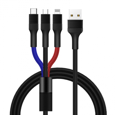 3-in-1-Design-Multifunktionskabel Robustes und flexibles USB-Ladekabel 