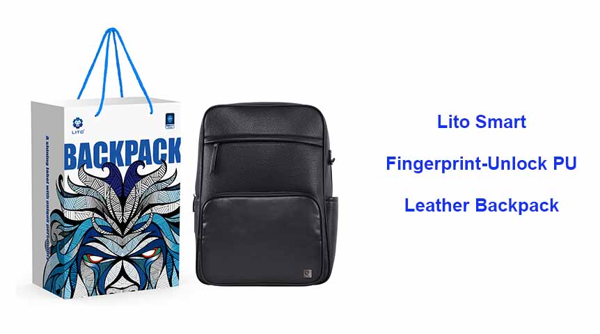 LITO Fingerprint Unlock Herren-Business-Rucksack aus PU-Leder