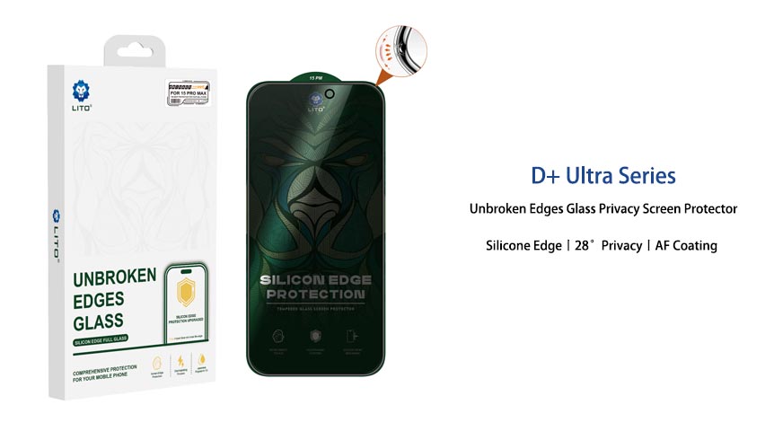 LITO D+ Ultra Unbreakabile Silikonrand Sichtschutz aus gehärtetem Glas